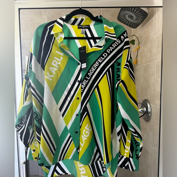 Karl Lagerfeld Women's Black and Green Blouse - Picture 4 of 4